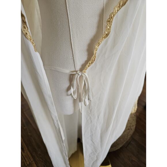 Victoria's Secret Vintage White Sheer Gold Lace Trim Robe Size M/L Bridal Sexy - Picture 6 of 10